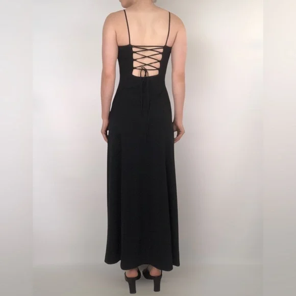 Cache Vintage 90s Maxi Dress Black Size S Tie Back Square Neck USA -  joarbit.com